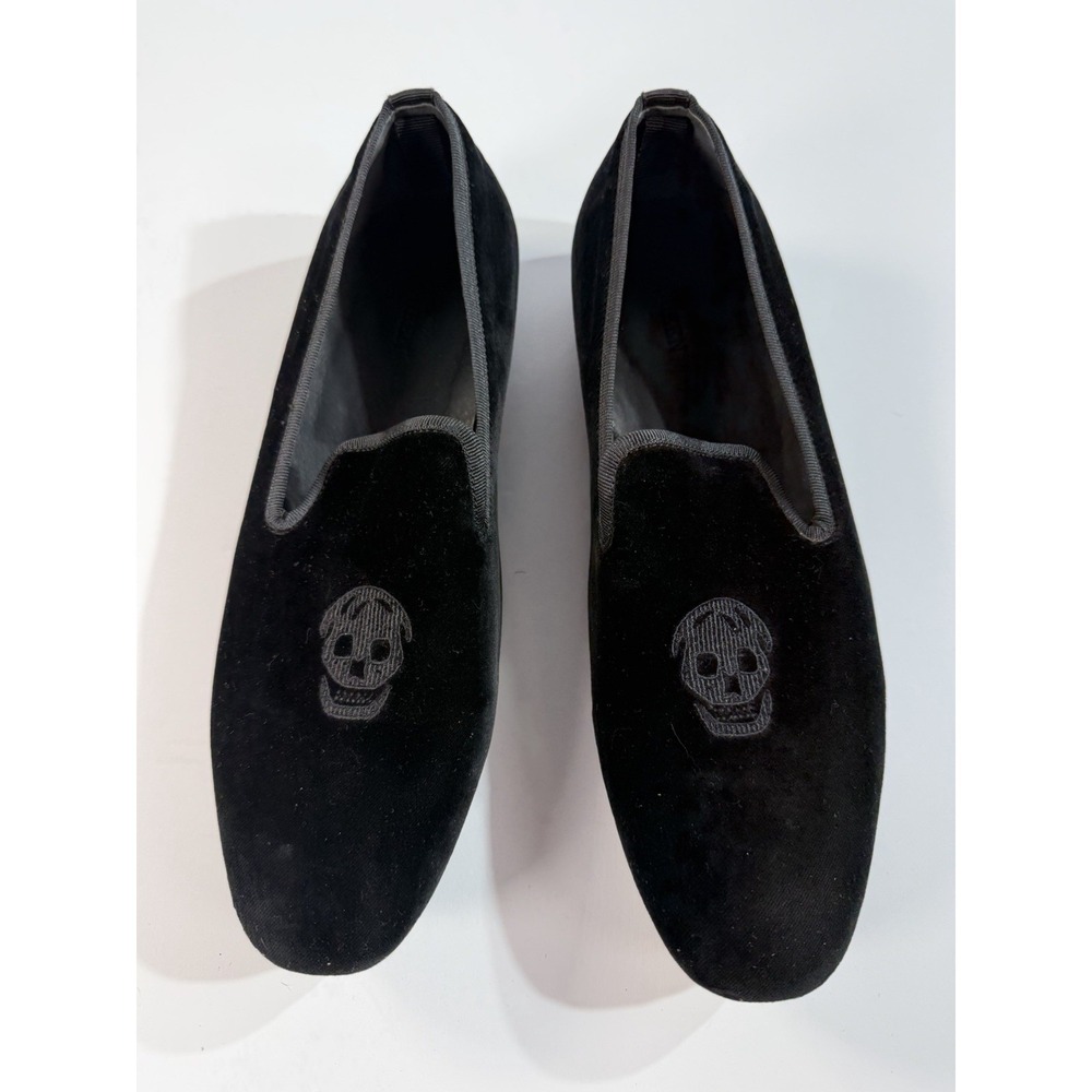 Alexander McQueen Skull Velvet Smoking Slippers Loafers Black Men's EU 41
